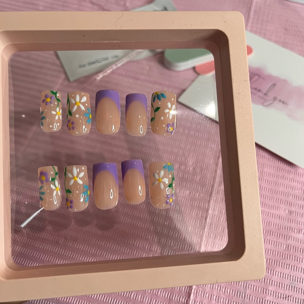 Floral and Purple Press-On Nails